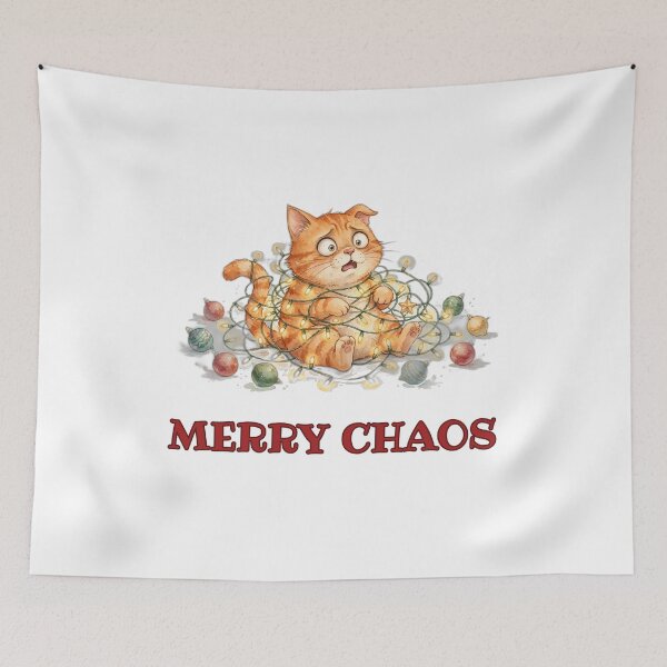 Item preview, Merry Chaos - Orange Cat Tangled in Christmas Lights  designed and sold by Foriart.