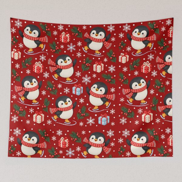 Item preview, Penguins and Snowflakes on Red Christmas Pattern designed and sold by victorsuarez.