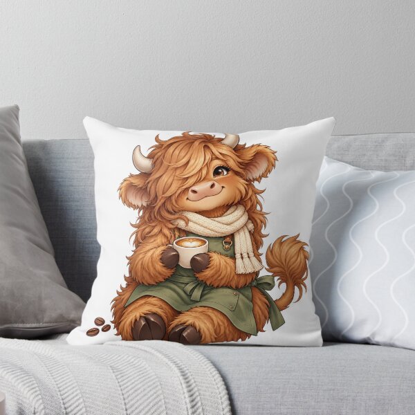 Item preview, Highland cow barista and her comforting coffee designed and sold by Pixel Sakura Gallery.