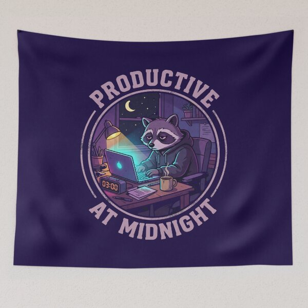 Item preview, Sleepy Raccoon Working Late Night at Desk designed and sold by JC Art Creations.