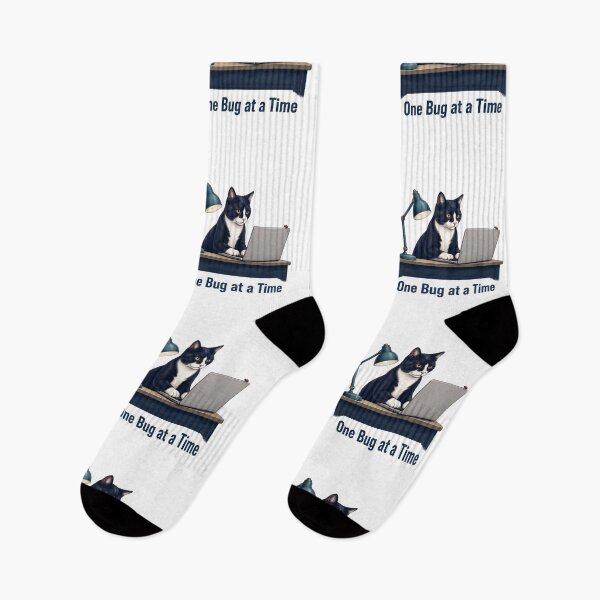 Item preview, Tuxedo Programmer Cat with Laptop and Tiny Bug designed and sold by PurrBloom Studio.