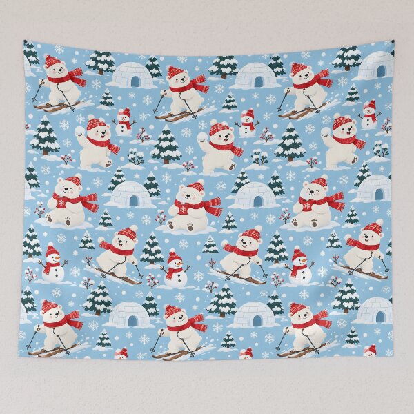 Item preview, Polar Bears Skiing and Snowmen Christmas Pattern designed and sold by victorsuarez.