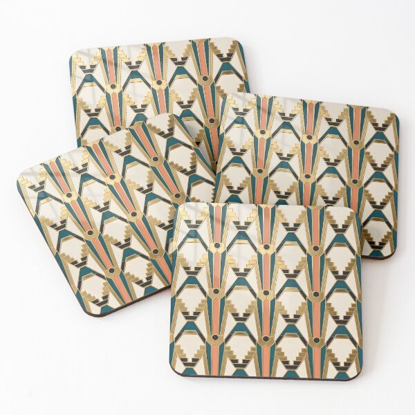Item preview, Art Deco Ziggurat Geometric Gold Teal and Coral Pattern designed and sold by Sybille-Yates.