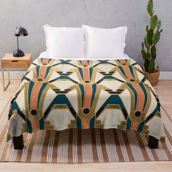 Item preview, Art Deco Ziggurat Geometric Gold Teal and Coral Pattern designed and sold by Sybille-Yates.