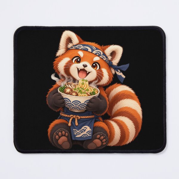 Item preview, Greedy red panda and his bowl of ramen designed and sold by Pixel Sakura Gallery.