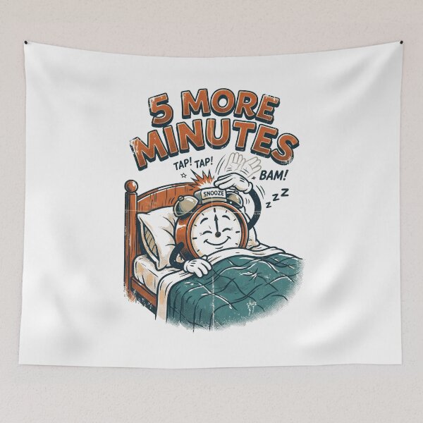 Item preview, Retro Alarm Clock Hitting Snooze in Bed designed and sold by JC Art Creations.
