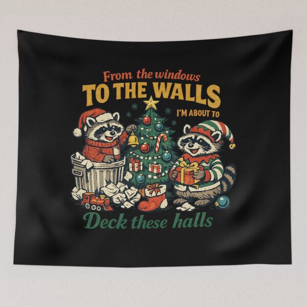 Item preview, Raccoon Deck The Halls Funny Christmas,Embroidered Raccoon Christmas,Chalk Raccoon Christmas designed and sold by Djikou.