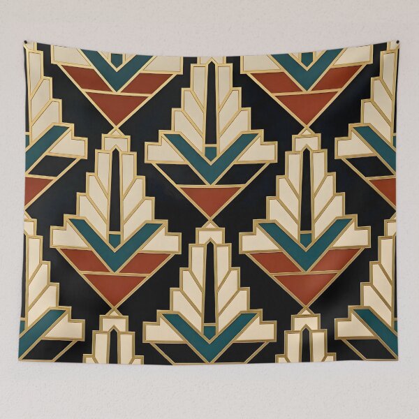 Item preview, Art Deco Ziggurat Geometric Gold Red and Black Pattern designed and sold by Sybille-Yates.