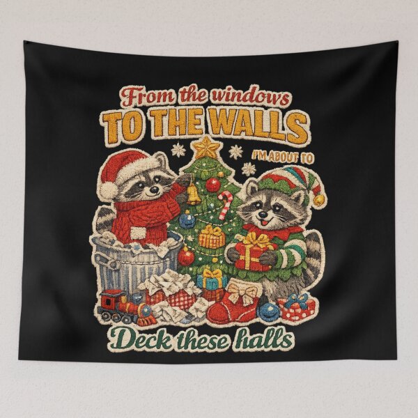 Item preview,  Raccoon Deck The Halls Funny Christmas,Embroidered Raccoon Christmas,Chalk Raccoon Christmas designed and sold by Djikou.