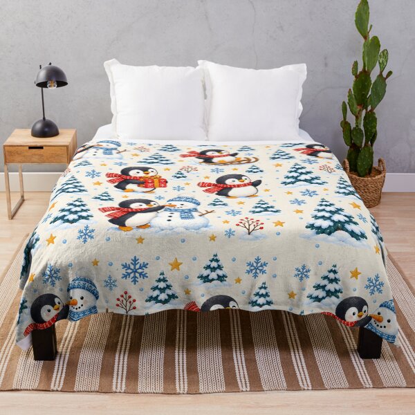 Item preview, Penguins and Snowmen Winter Pattern on Cream designed and sold by victorsuarez.