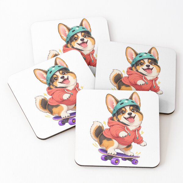 Item preview, Corgi skater in a coral sweatshirt designed and sold by Pixel Sakura Gallery.
