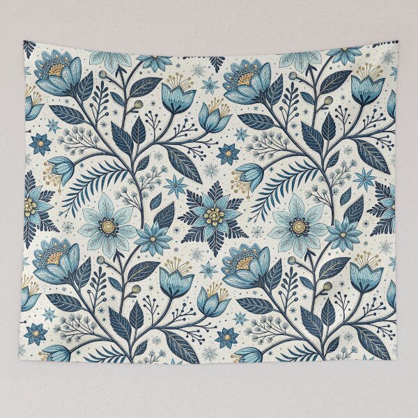 Item preview, Winter Blue Botanical Snowflake Floral Pattern designed and sold by Storybook Botanica.