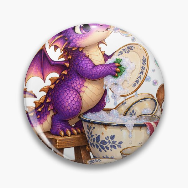 Item preview, Purple dragon washing dishes with soap bubbles designed and sold by LongIslandDesgn.