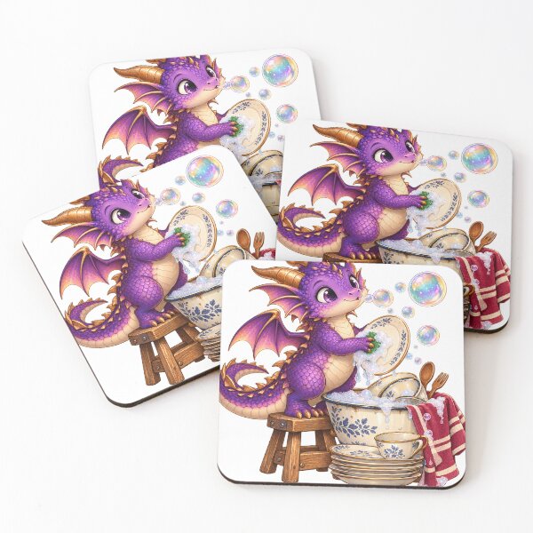 Item preview, Purple dragon washing dishes with soap bubbles designed and sold by LongIslandDesgn.