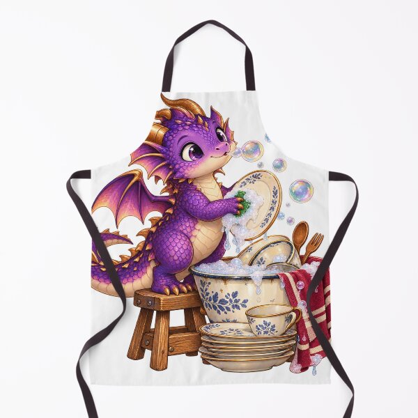 Item preview, Dragón morado lavando platos con burbujas de jabón designed and sold by LongIslandDesgn.