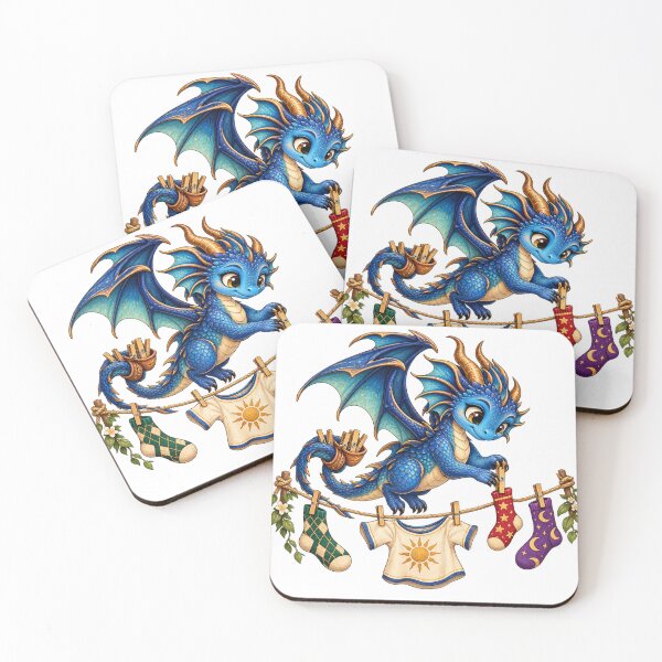 Item preview, Blue dragon hangs up colorful laundry designed and sold by LongIslandDesgn.