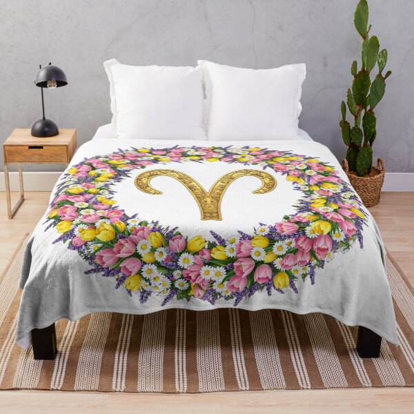 Item preview, Aries Zodiac Floral Wreath, Golden Aries Symbol with Spring Tulips and Daisies designed and sold by HoMya.