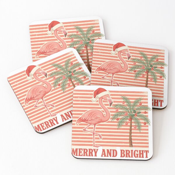 Item preview, Merry And Bright Tropical Christmas – Flamingo Santa Hat Palm Tree Vintage designed and sold by CozyCornerDesigns.