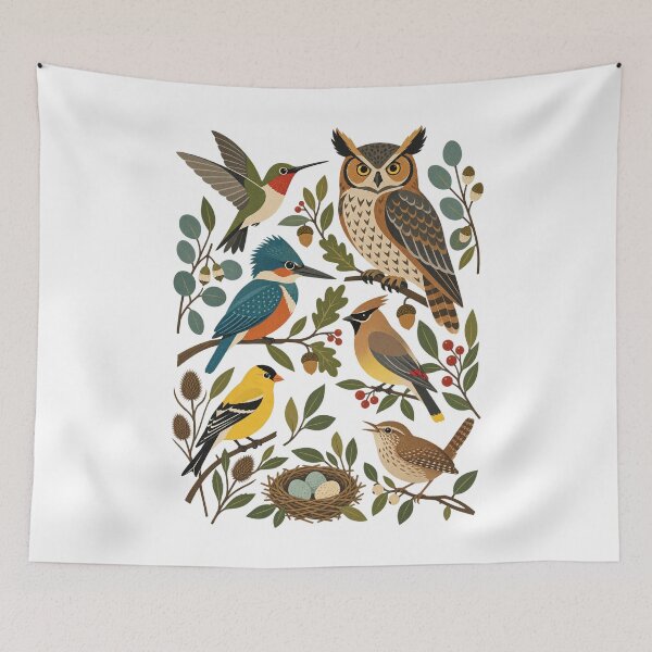 Item preview, Vintage Botanical Birds Field Guide Chart Great Horned Owl Art designed and sold by lamiarte.