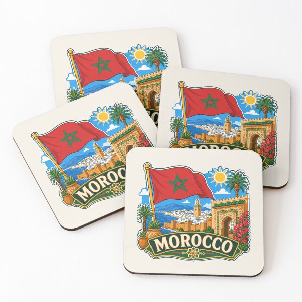 Item preview, Morocco with Flag and Coastal Medina Scene designed and sold by Myra365Art.
