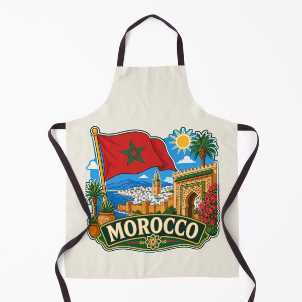 Item preview, Morocco with Flag and Coastal Medina Scene designed and sold by Myra365Art.