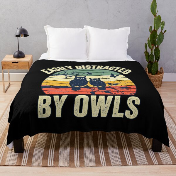 Item preview, Easily Distracted By Owls Retro Sunset Distressed Birding Art designed and sold by lamiarte.