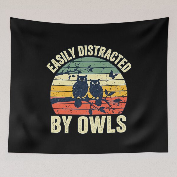 Item preview, Easily Distracted By Owls Retro Sunset Distressed Birding Art designed and sold by lamiarte.