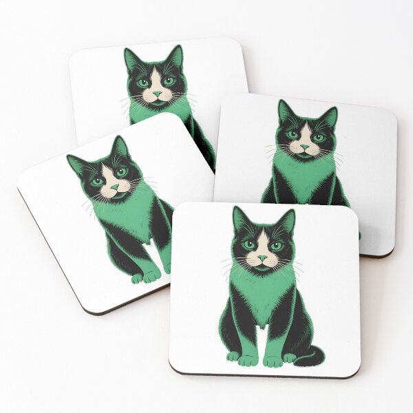 Item preview, Fang the Tuxedo Cat – Green Retro Print designed and sold by chadmius.