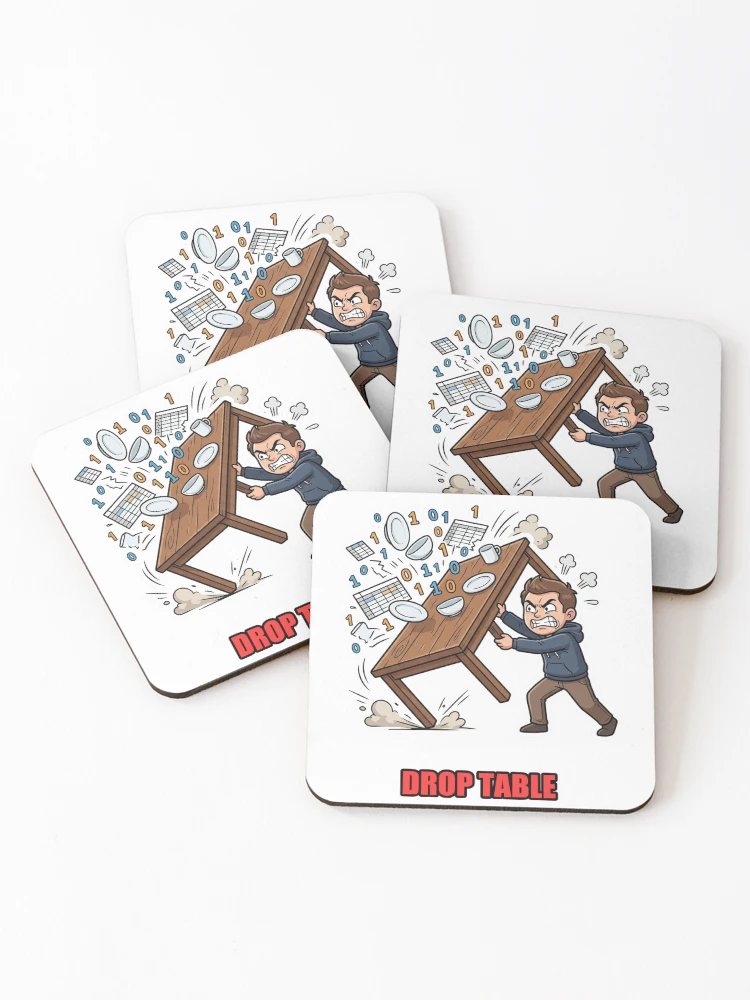 Thumbnail 1 of 5, Coasters (Set of 4), Drop Table SQL Database Chaos designed and sold by YNAMREG.