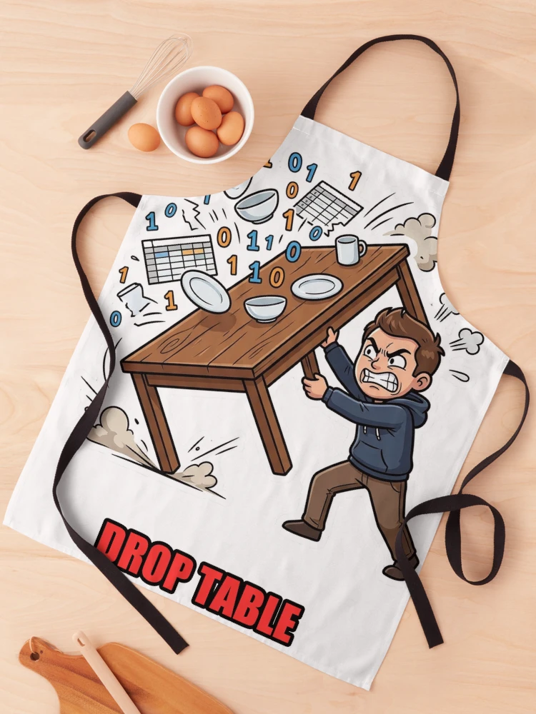 Thumbnail 1 of 6, Apron, Drop Table SQL Database Chaos designed and sold by YNAMREG.