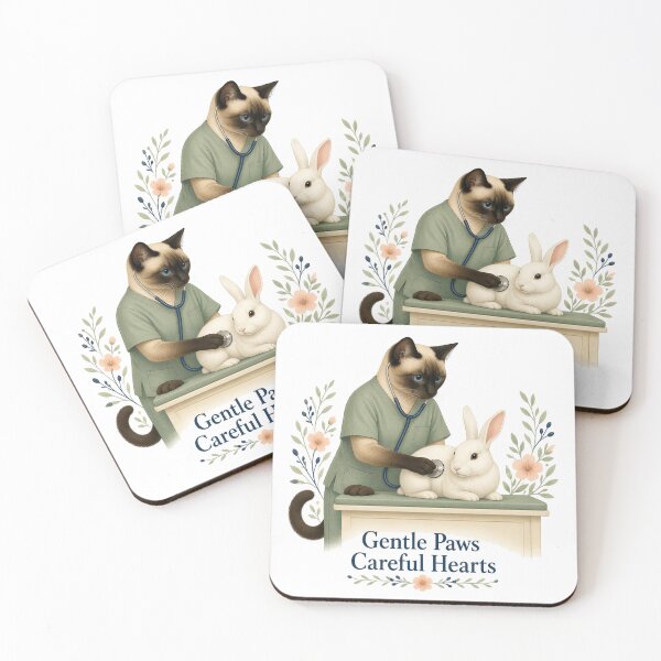 Item preview, Siamese Veterinarian Cat Caring for a Rabbit designed and sold by PurrBloom Studio.