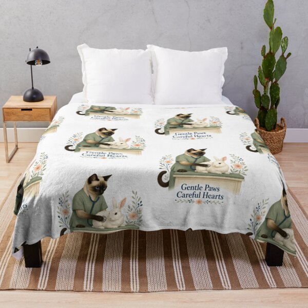 Item preview, Siamese Veterinarian Cat Caring for a Rabbit designed and sold by PurrBloom Studio.