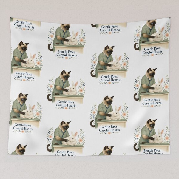 Item preview, Siamese Veterinarian Cat Caring for a Rabbit designed and sold by PurrBloom Studio.