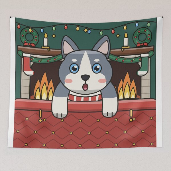 Item preview, Surprised Husky Puppy at Christmas Fire designed and sold by MHVectorArt.