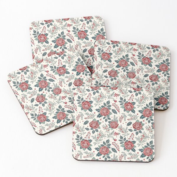 Item preview, Christmas Red Roses Holly Botanical Pattern designed and sold by Storybook Botanica.