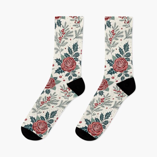Item preview, Christmas Red Roses Holly Botanical Pattern designed and sold by Storybook Botanica.