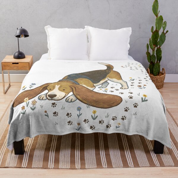 Item preview, Beagle Sniffing Paw Prints Through Wildflower Meadow designed and sold by AIG - Andrei Ilie Graphics.