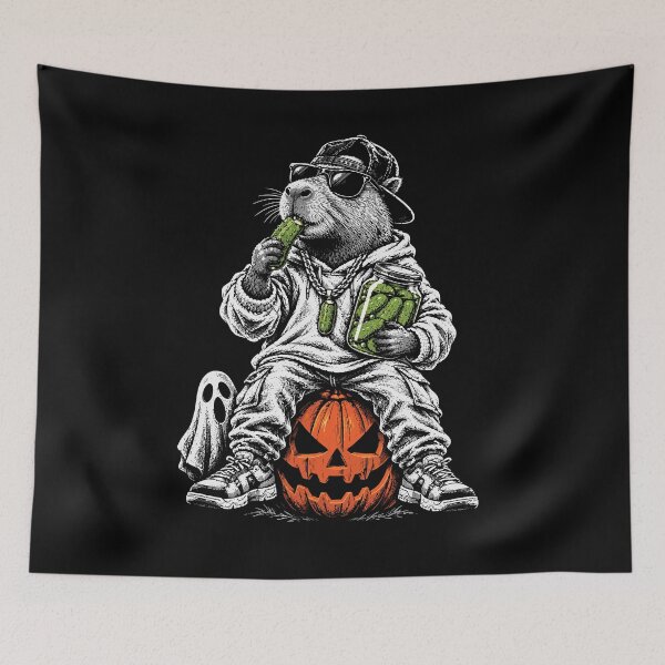 Item preview, Streetwear Capybara Eating Pickles on a Halloween Pumpkin designed and sold by NaturEdeN.