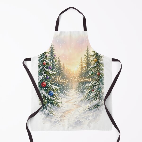 Item preview, Merry Christmas Watercolor Forest Path.Snowy Pine Trees with Ornaments. designed and sold by Deepsleepstudio.