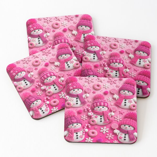 Item preview, Cute Pink Felt Snowman Seamless Pattern designed and sold by  One City Two Children Studio.