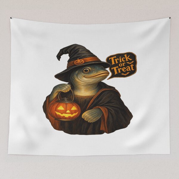 Item preview, Trick or Treat Fish – Spooky Halloween Pumpkin Lantern, Vintage Oil Painting Style designed and sold by saadzoro07.