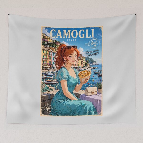 Item preview, Italy — Camogli — Focaccia by the Colorful Waterfront designed and sold by DibujandoPorfa.