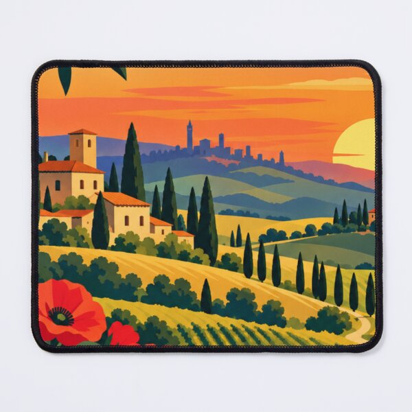 Item preview, Tuscany Italy Sunset Landscape Vintage Travel Art designed and sold by GusiaTreasures.