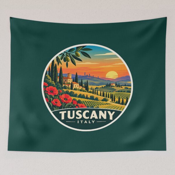 Item preview, Tuscany Italy Sunset Landscape Vintage Travel Art designed and sold by GusiaTreasures.