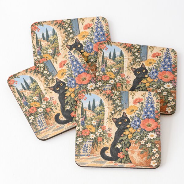 Item preview, Whimsical Black Cat in Colorful Flower Garden designed and sold by AppareIIndustry.