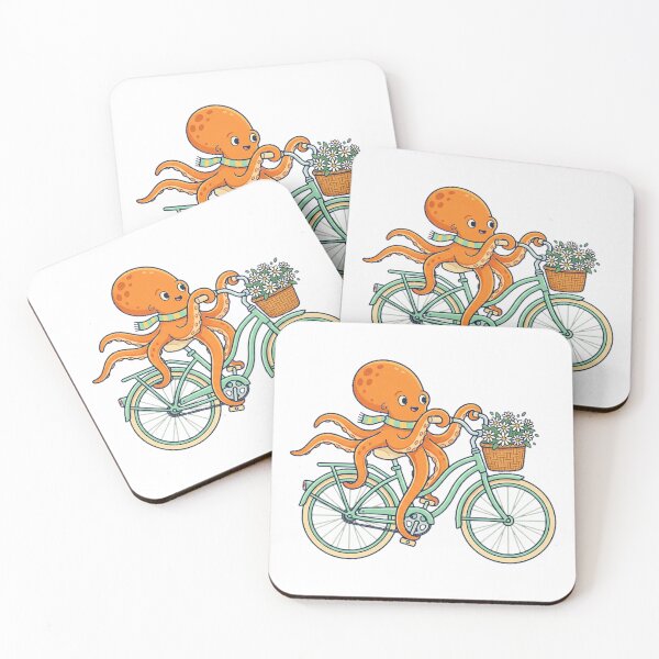 Item preview, Orange Octopus Riding a Mint Bicycle designed and sold by DariaDoodleArt.