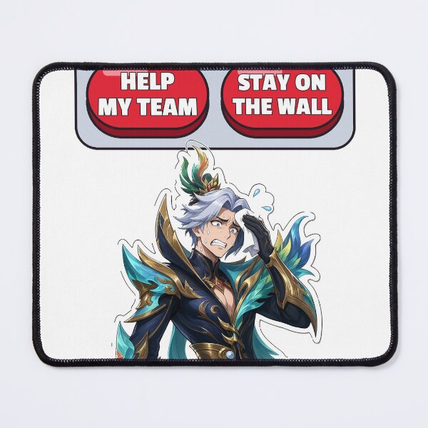 Aperçu de l'œuvre Ling Deux Boutons Aidez mon équipe ou restez sur le mur Mème Plume sereine Fan Art Mobile Legends créée et vendue par Moonlit Tower Art.