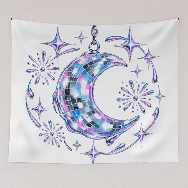 Item preview, Chrome Disco Ball Crescent Moon with Fireworks designed and sold by codex401.