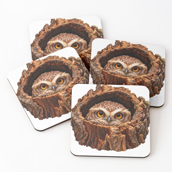 Item preview, Curious Owl Hiding Inside a Hollow Tree Stump Wildlife Art designed and sold by ArtSpark Studio.