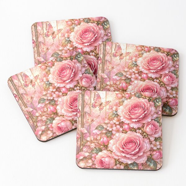 Item preview, Pink Roses and Butterflies Stained Glass Floral Art designed and sold by ManJiangHong.